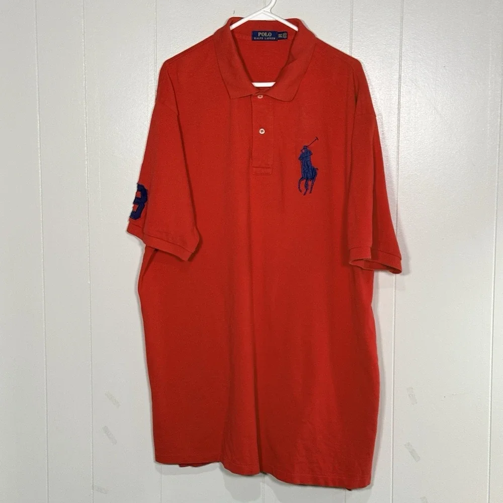 Polo Ralph Lauren Big Pony Polo Shirt Red Blue Size 2XLT Tall Mesh Pony Rugby